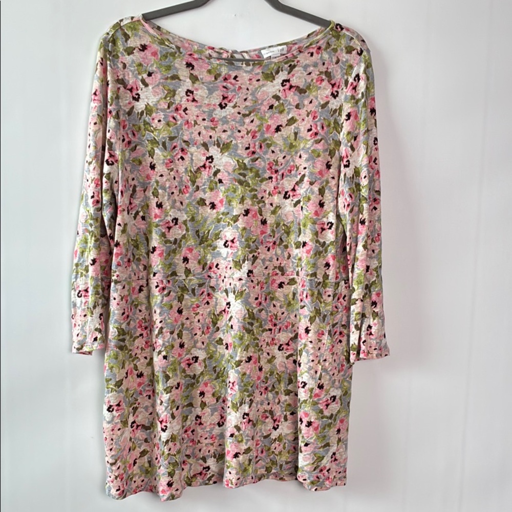 J. Jill Pink and Green Floral Long Sleeve Blouse Top
